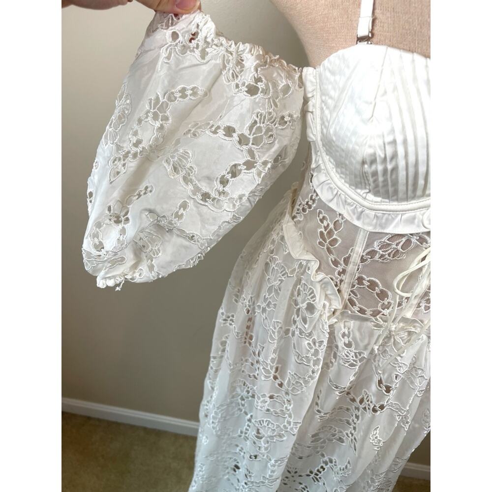 FOR LOVE & LEMONS Romi Eyelet Lace Sheer White Midi Dress Size Small - Picture 7 of 10